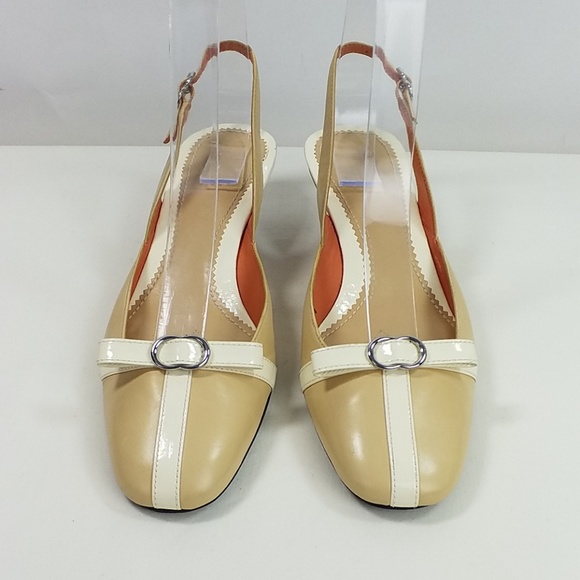 Cole Haan Tan Cream Patent Leather Kitten Heel Sling Back Heels Womens Size 5.5B - Picture 2 of 8